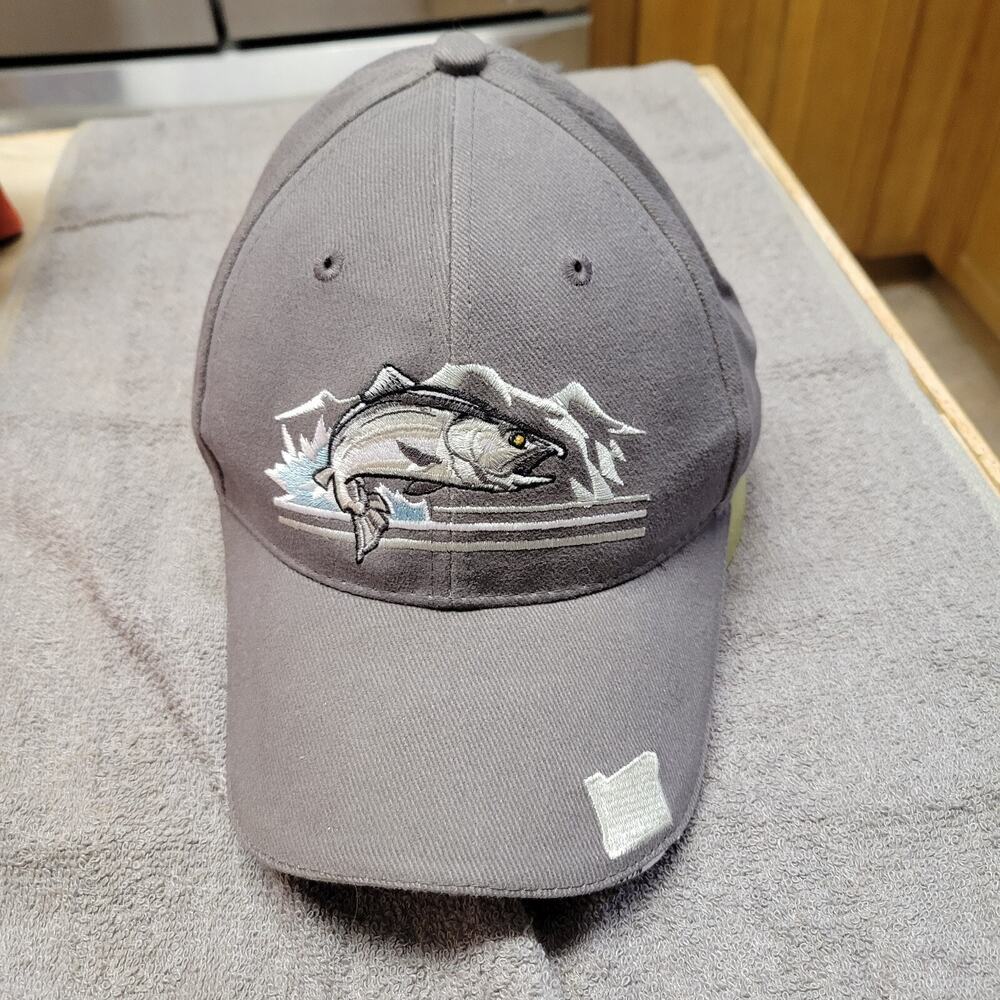 Oregon fishing embroidered trucker hat vintage grey cloth